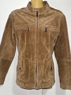Ruff Hewn Genuine Suede Leather Jacket Medium Tan
